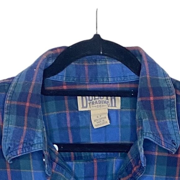 Duluth Trading Co Men’s Sz Lrg Tall Blue Plaid Flannel Cotton.Button Down Shirt - Picture 4 of 4